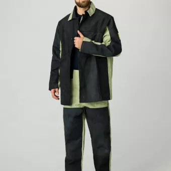 Костюм сварщика комбинированный 2 кл.защиты NEW (тк.Брезент,550/Спилок S=2,3), черный/бежевый фото 1