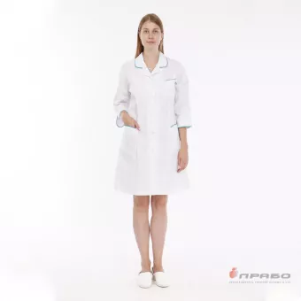 Халат медицинский женский  Жасмин  белый/бирюза фото 1