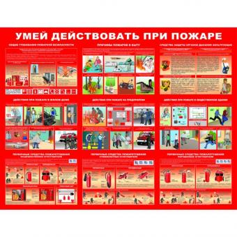 Стенд "Умей действовать при пожаре (Пластик 1000 x 1300)" фото 1